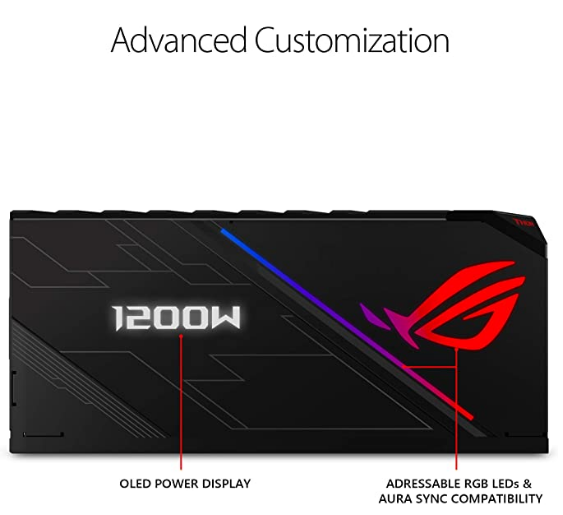 ASUS Rog Thor 1200 Certified 1200W Fully-Modular RGB Power Supply with LiveDash ...